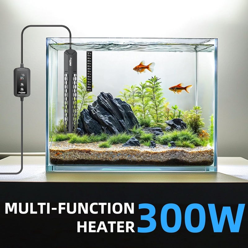 FREESEA سخان حوض السمك: 100 واط / 200 واط / 300 واط / 500 واط سخان حوض سمك غاطس مع حماية من ارتفاع درجة الحرارة وفصل الماء لسعة 40-75 جالون من المياه المالحة والعذبة - Image 1